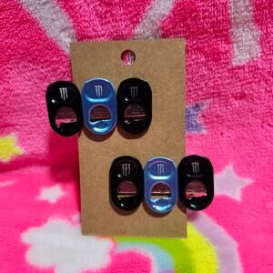 Alternating Black and Light Blue Monster Tab Hair Clips